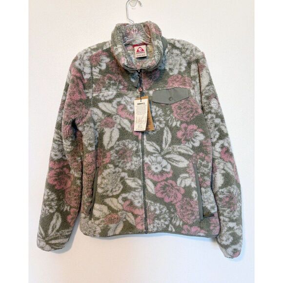 Ladies Gerry Fleece Zip Up Jacket Size Medium Floral Green Pink Gray - Picture 1 of 9